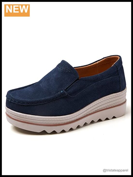 Shoes - Suede Platform Loafers Slip-On Comfortable Penny Wedge Shoes Dressy Casual Work